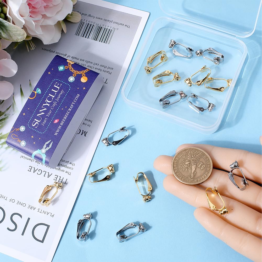 SUNNYCLUE 20Pcs Stainless Steel Earring Clips Gold Clip on Earring Converters Silver with 20Pcs Silicon Earring Pads Open Loop Earrings Converter for Non Pierced Ears Women jewellery Making DIY Crafts - Image 3
