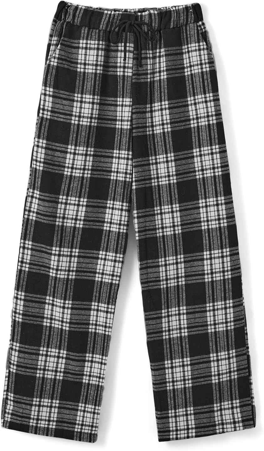 Women's Y2k Plaid Wide Leg Pants Gingham High Rise Pajama Bottoms Elastic Waist Loose Lounge Pants Casual Trousers - Image 5