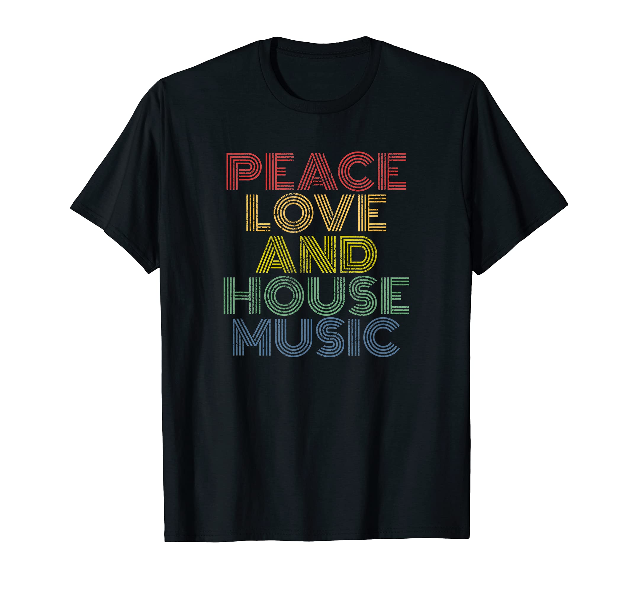 Peace Love And House Music Distressed TeesPeace Love And House Music distressed retro for EDM DJ Dance T-ShirtOEKO-TEX STANDARD 100