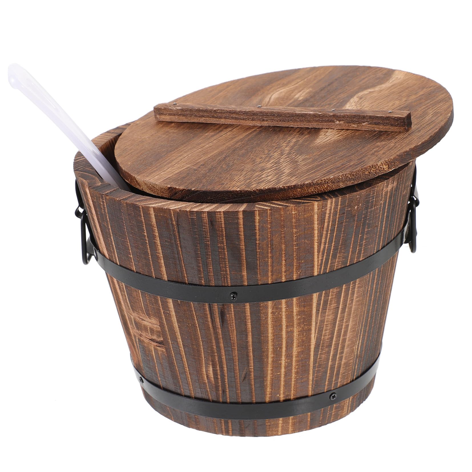 Secchio di Legno per Conservare Alimenti con Manico Anti-caldo e Coperchio, Contenitore per Cucina e Casa con Cucchiaio Incluso, Semplice e Bello Stili multipli