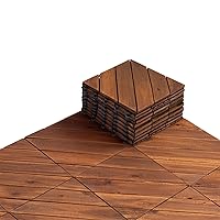 Vista 1 de BEEFURNI 10PCS Interlocking Deck Tiles 12" x 12" - Diagonal Pattern, Waterproof Acacia Wood Decking for All Weather Use - Patio, Balcony, Porch