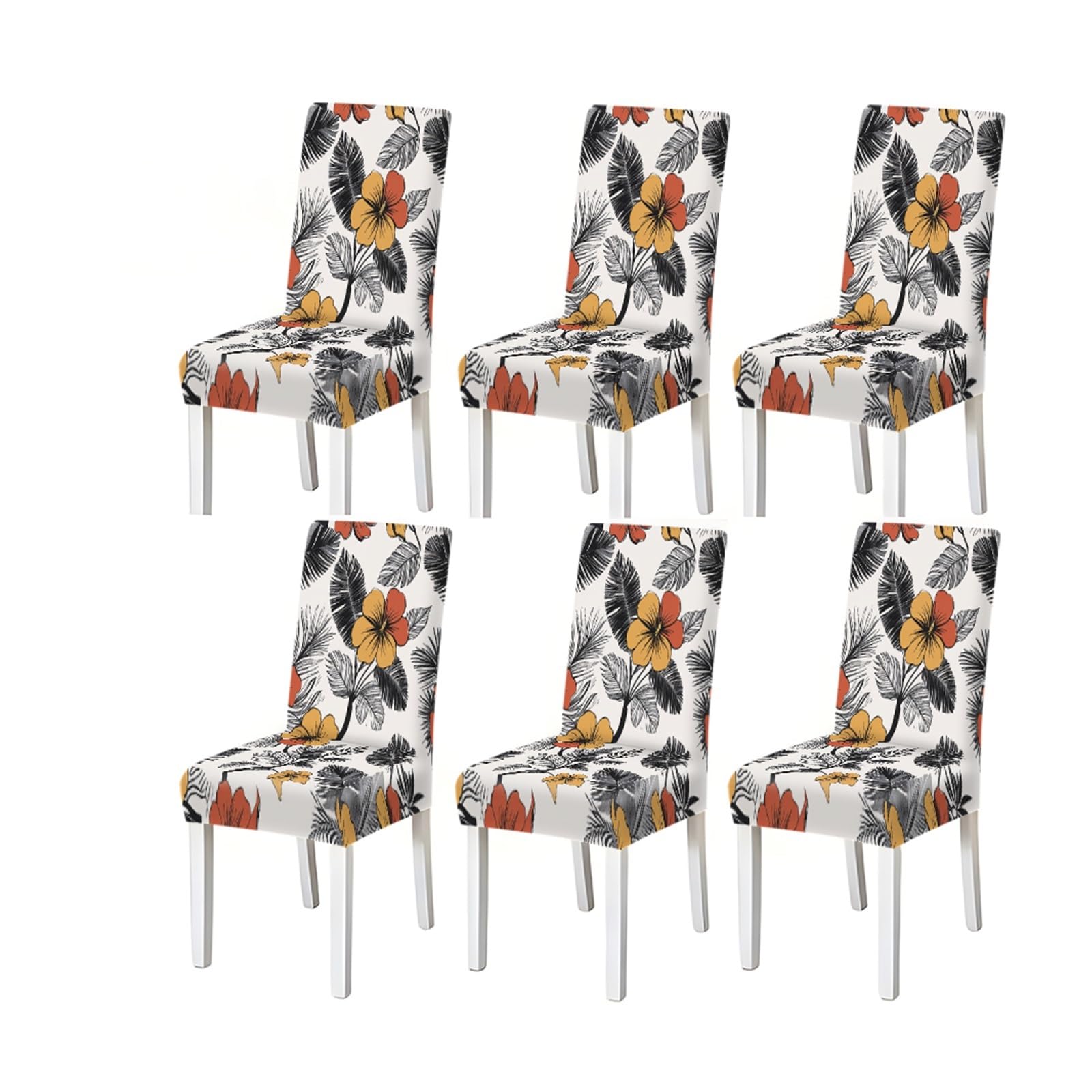 KXUAUV Vintage Tropical Hibiscus Palm Leaf Pattern Print Dining Chair Covers Set Of 2/4/6, Stretch Slipcovers For Kitchen Dining Room Seat Protectors for Restaurant Hotel Party(6PCSChair cover)