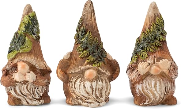 Napco Hear, See, Speak No Evil Brown 2.5 Inch Resin Woodland Gnome Figurine Set of 3