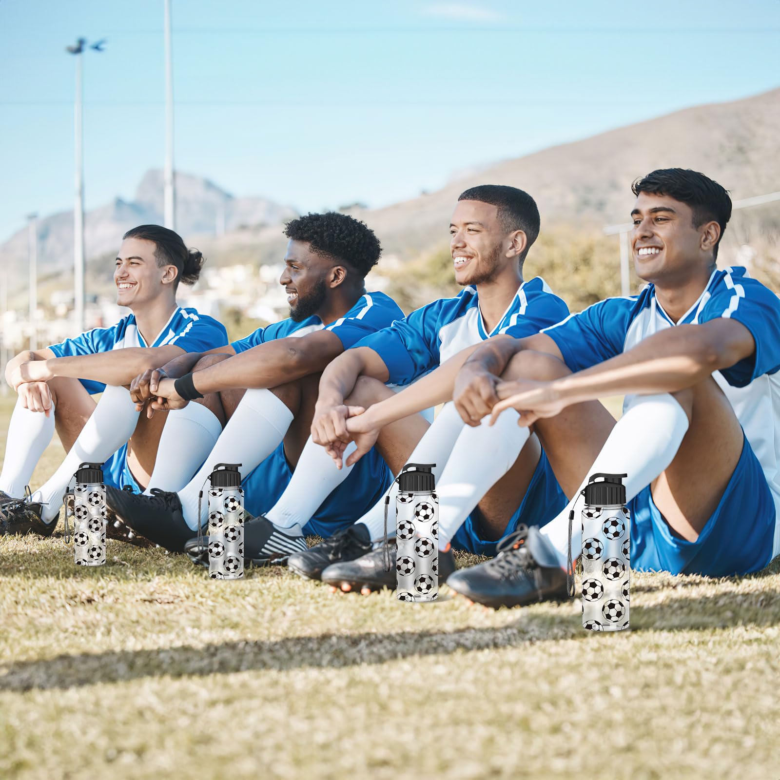 MSYU 16 bottiglie d'acqua da 500 ml, per sport da calcio, con tappo a ribalta, riutilizzabili, in plastica, accessori per regali di squadra, accessori per feste sportive