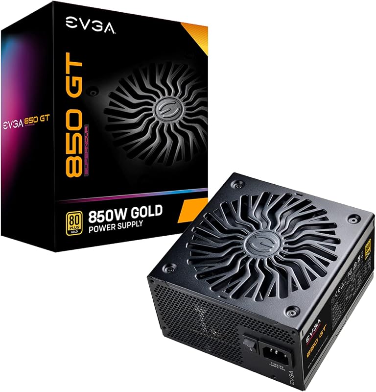EVGA 850 GT, 80 Plus Gold 850W, totalmente modular, modo ecológico automático con ventilador FDB, condensadores 100% japoneses, 7 años de garantía, incluye autoprobador de encendido, tamaño compacto de 150 mm, fuente de alimentación 220-GT-0850-Y1