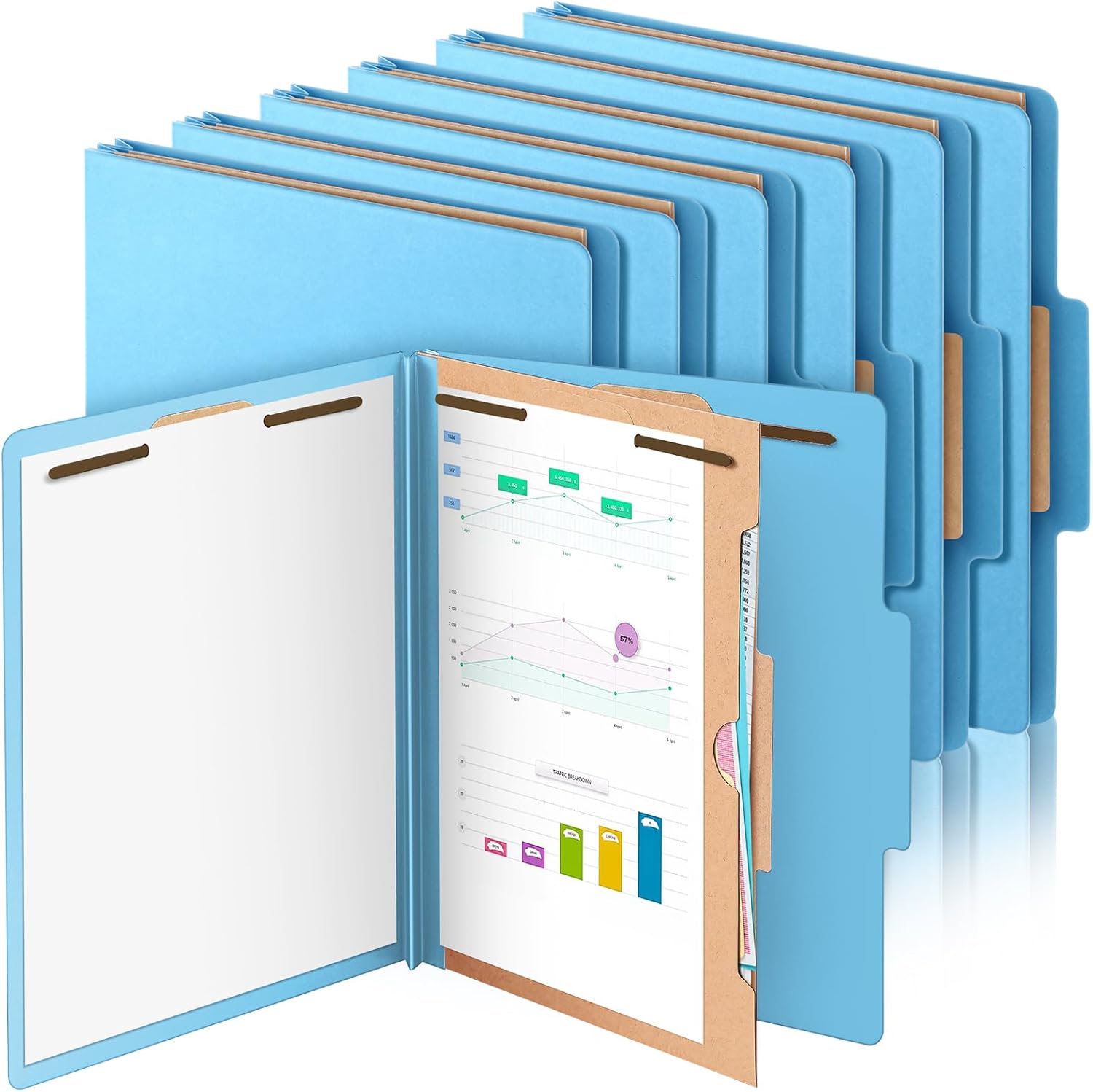 12 Pack Classification File Folders Bulk with Divider and 2" Expansion, Pressboard Folder with 2 Prong Fasteners for Employee Records Medical Charts Office Document Organization(Blue)