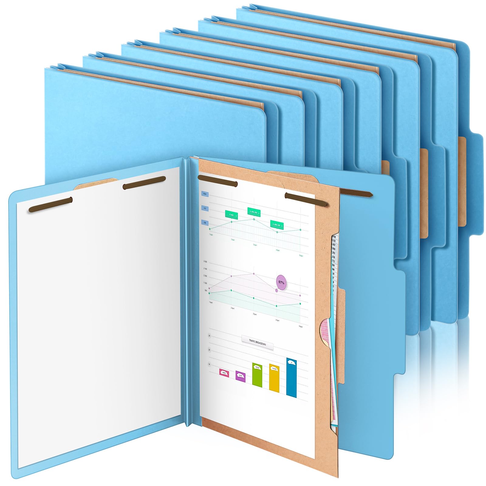 Skyygemm Confezione da 12 cartelle di classificazione formato lettera, con divisorio ed espansione di 5,1 cm, cartelle in cartone pressato con 2 ganci di fissaggio per insegnanti, clero, ufficio