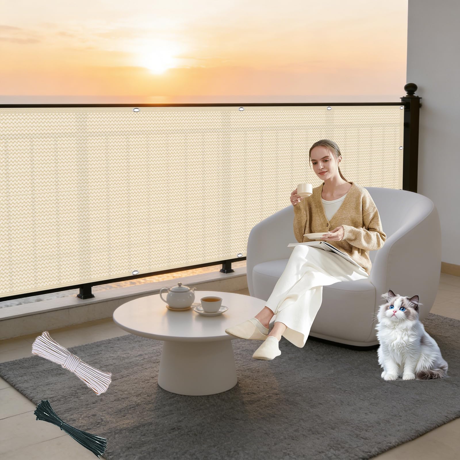 Brise vue avec oeillet en HDPE 220G M² haute densité couleur crème