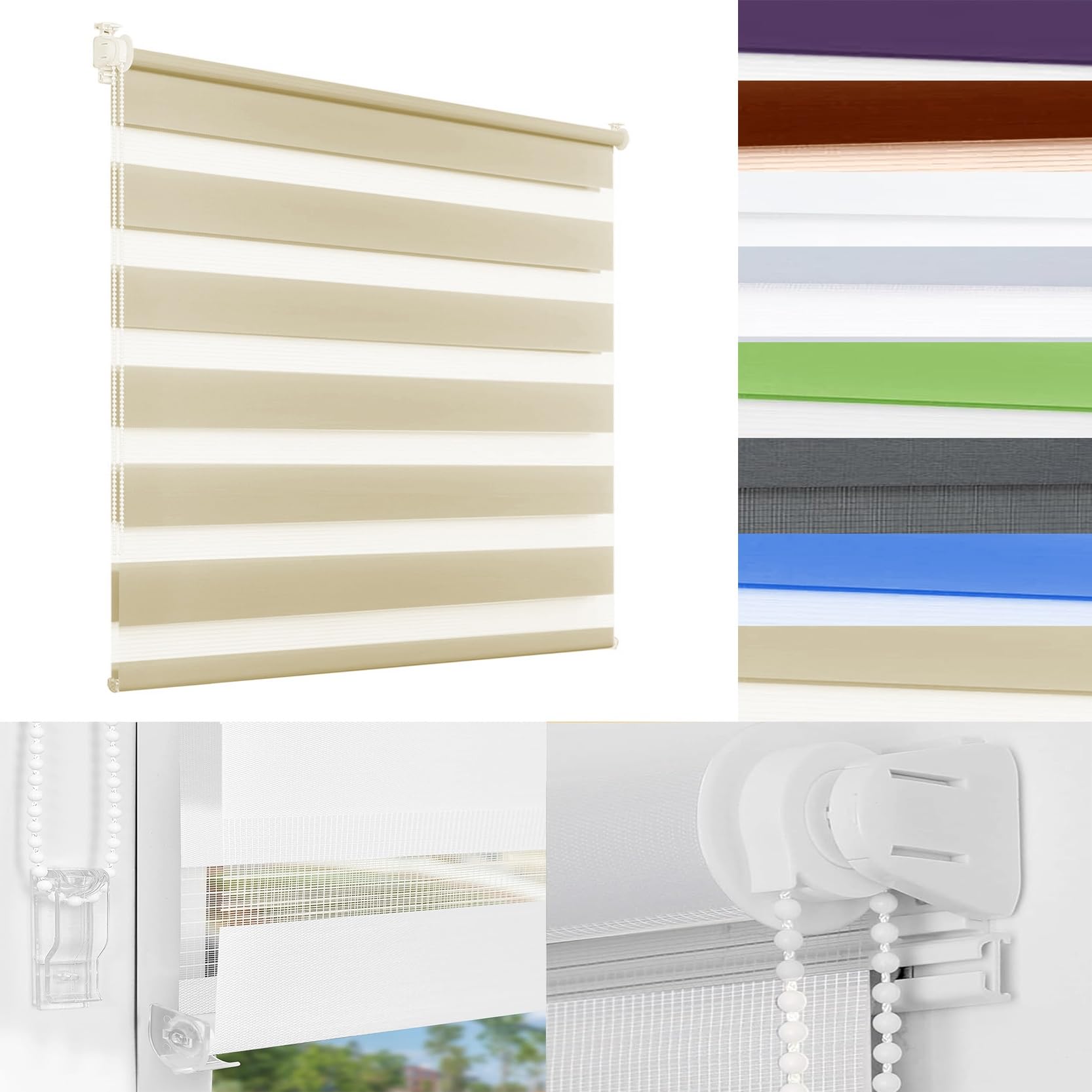 Store enrouleur double tissu beige 120 x 160 cm occultant et isolant
