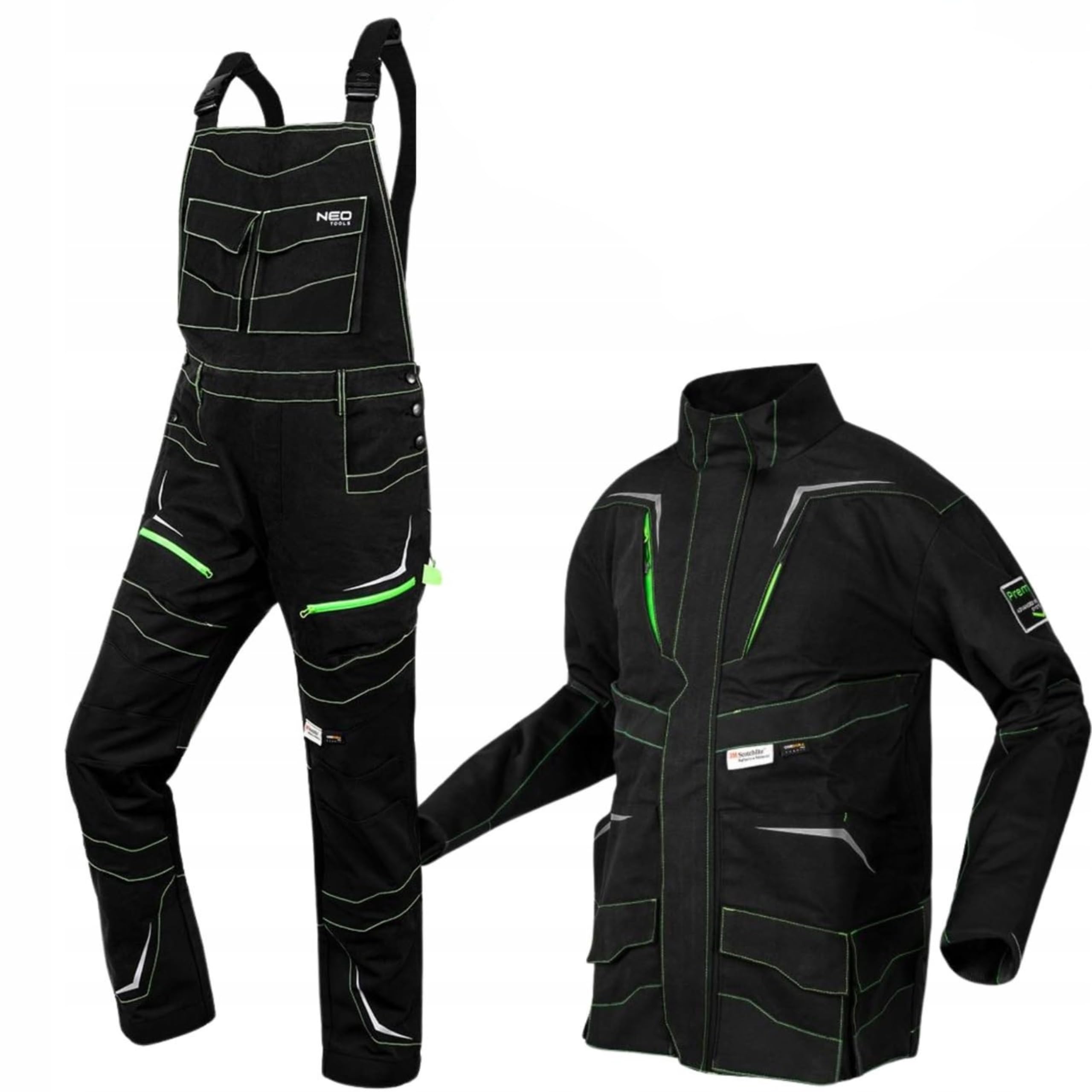 NEO TOOLS Abbigliamento da lavoro: set tuta da lavoro con pantaloni e giacca da lavoro, set di abbigliamento da lavoro per meccanici, abbigliamento da lavoro set salopette robuste molte tasche cotone