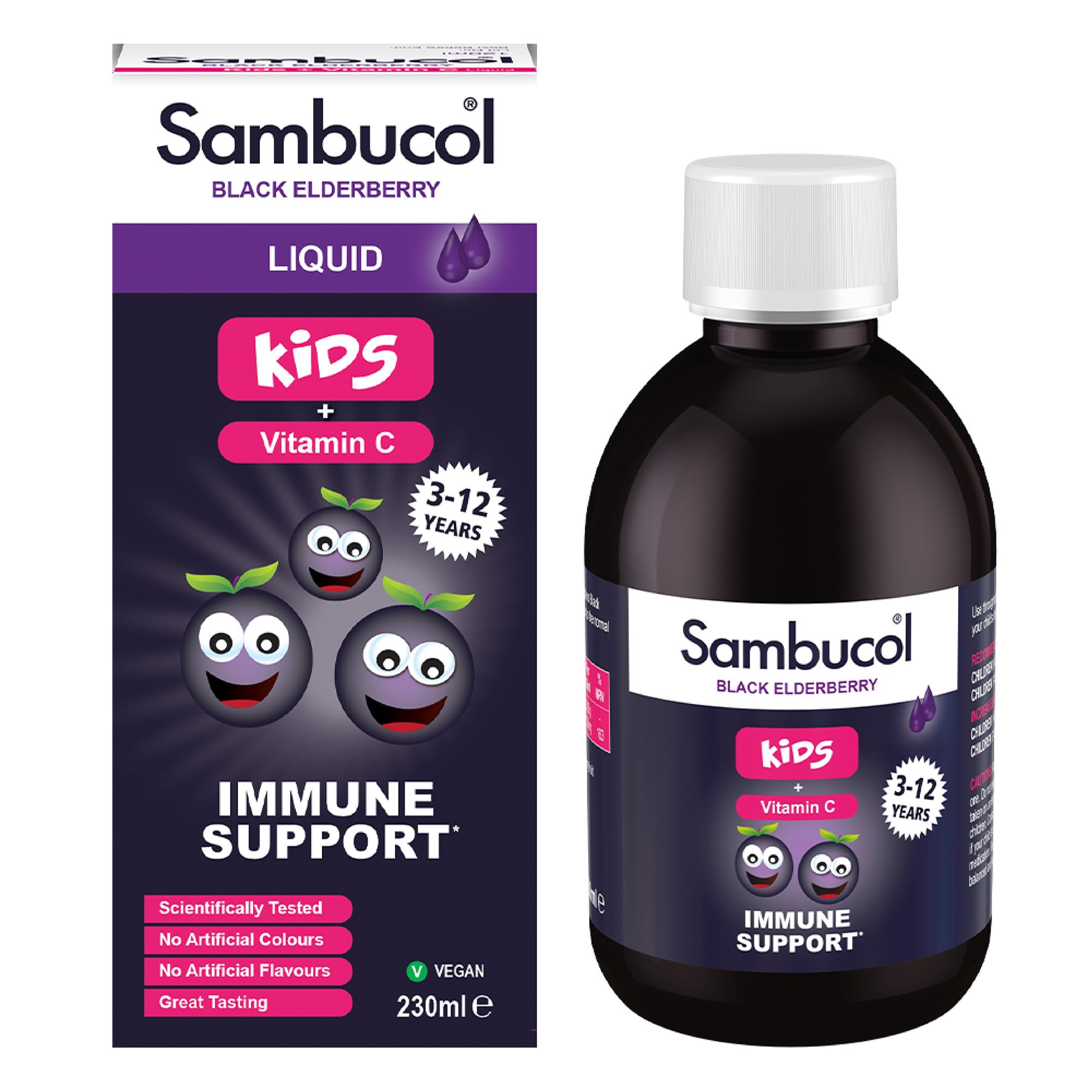 Sambucol Natural Black Elderberry Kids Liquid | Vitamin C | Immune Support Supplement | 230ml