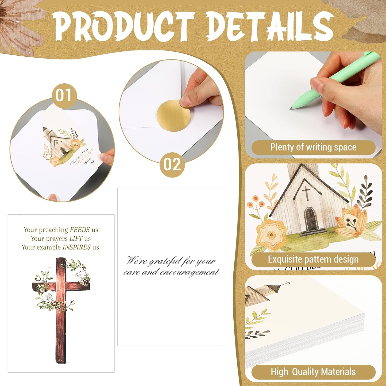 32 Pack Religious Thank You Cards for Pastor Ministry Appreciation with Envelopes & Stickers Thank You Greeting Card Set for Minister, Church Staff, Volunteers - Image 3