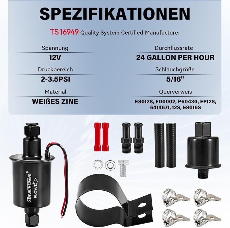 CarBole Elektromos Üzemanyag Szivattyú 12V Benzin Dízel Pump Réz 2-3.5 PSI