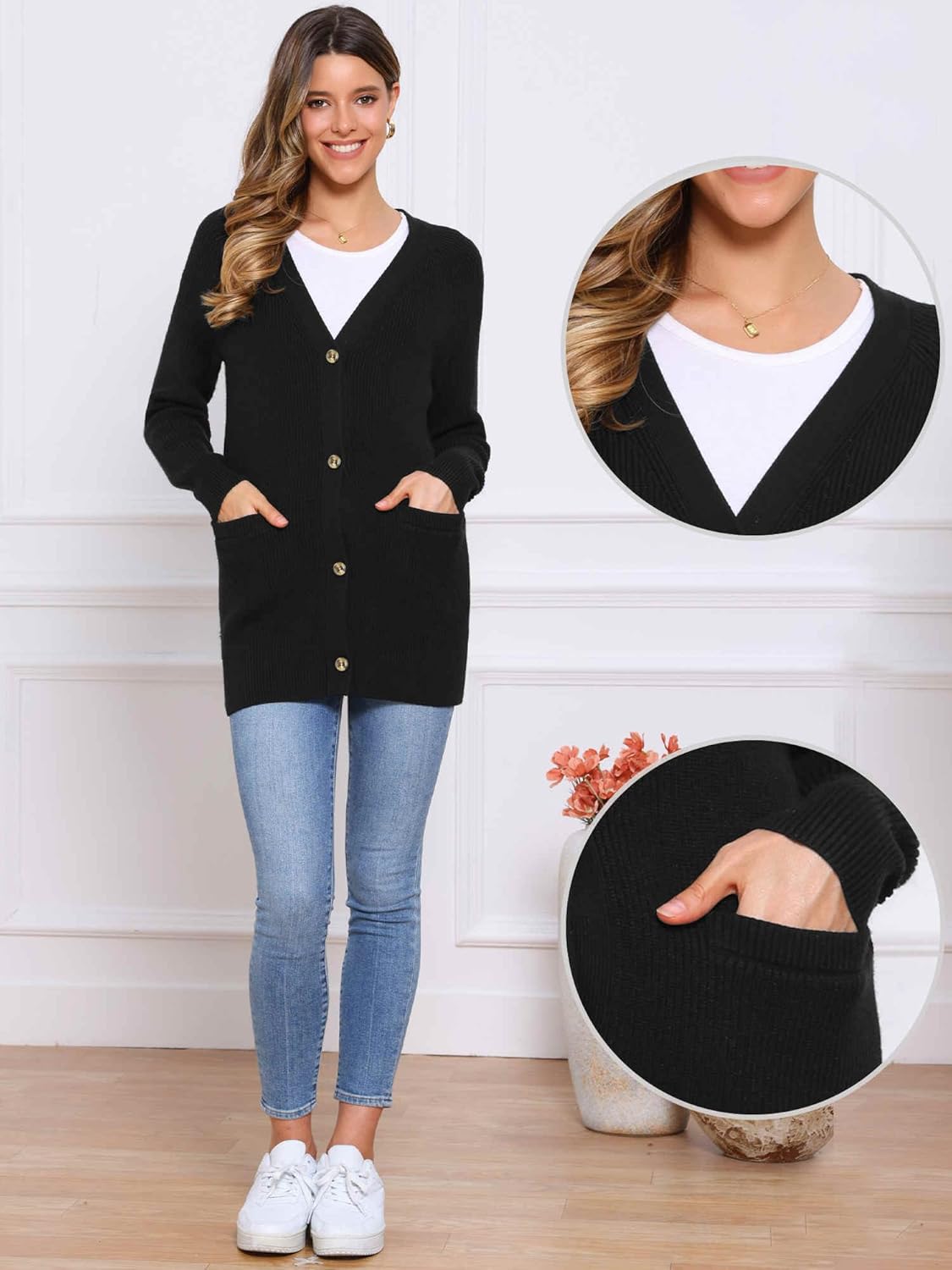 Allegra K Cardigan Sweaters for Women 2025 Fall Fashion Open Front Button Down Pockets Knit Sweater Casual Long Cardigans - Image 4