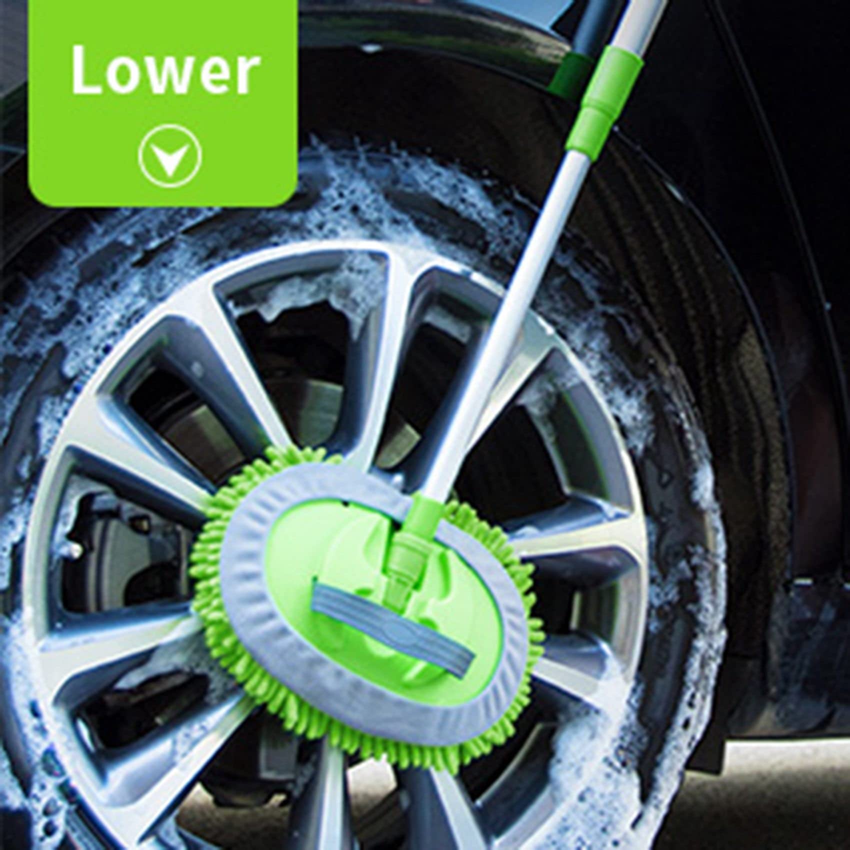 3X de Vadrouille de Lavage de Voiture 2 en 1 avec Manche Long, Prolongateur Brosse à Poussière de Lavage de Voiture en Microfibre Chenille 24-46 Pouces, Outil Rayures