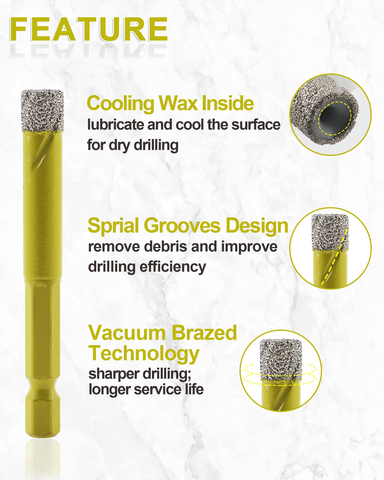 3 PièCes Foret Diamant Foret Porcelaine 6Mm 8Mm 10Mm Ensembles de Forets pour Carreaux 6Mm