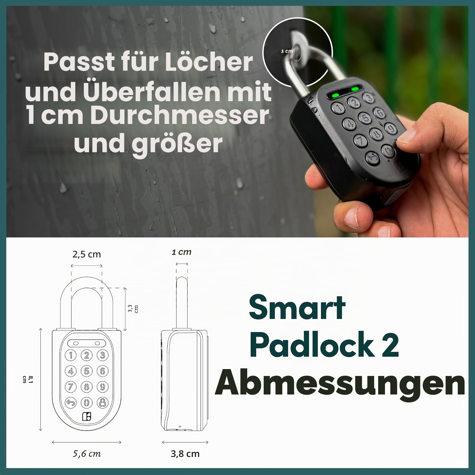 Igloohome Smart Padlock 2 (SP2), Erzeugt Zugriff von überall, kein WLAN nötig, kompatibel mit iPhone & Android - wetterfester, wasserdichter und wiederaufladbarer Akku