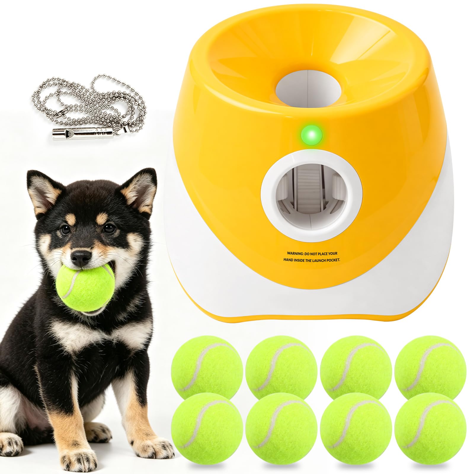 LIKEEM Automatic Dog Ball Launcher, 3 Adjustable Launch Distances (3m/6m/9m), Rechargeable Interactive Dog Fetch Toy with 8 Tennis Balls, Indoor Outdoor Pet Ball Launcher for Small Medium Dogs — image 1