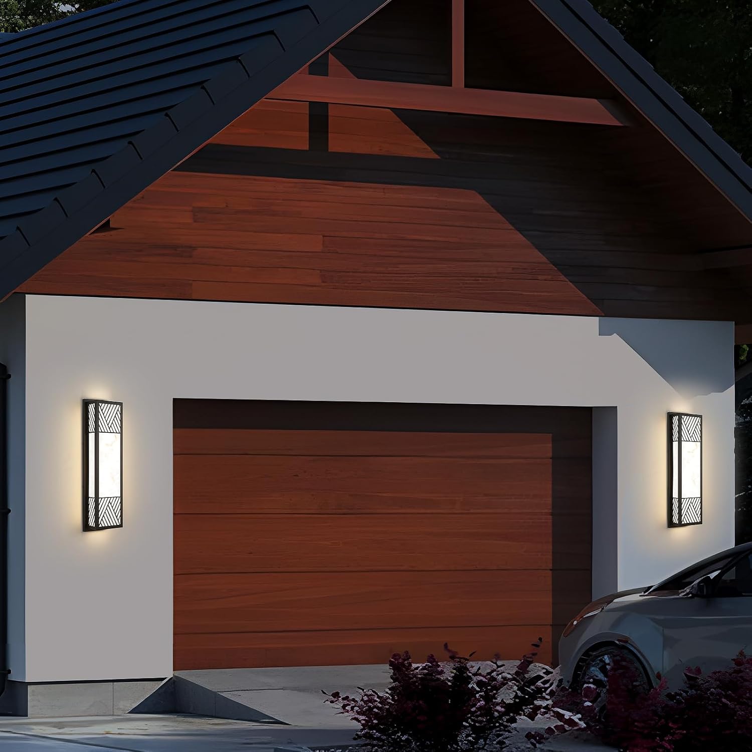 Motion Sensor Outdoor Wall Light LED 20W, Modern Exterior Lighting Fixture with Resin Shade - 16.9 Rectangular Waterproof Porch Wall Light IP65 for Garage, Front Door, Patio