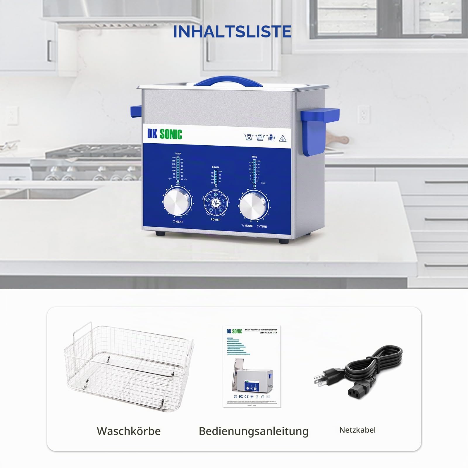 DK SONIC Ultraschallreiniger 4L, 120W, Gewerbliches Ultraschallreinigungsgerät mit Leistungsstarker, Codierter Steuerung und Fünf Modi für die Reinigung von Brillen, Halsketten, Uhren und Münzen