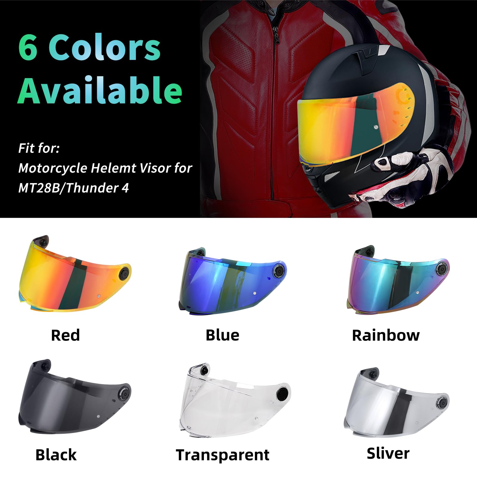 Helmvisier für MT-V-28B/THUNDER 4 SV/Stinger 2,Motorradhelm Visier,Motorrad Windschutz Helm Objektiv Visier Vollgesichts.UV Schutz Helmvisier (Klar)