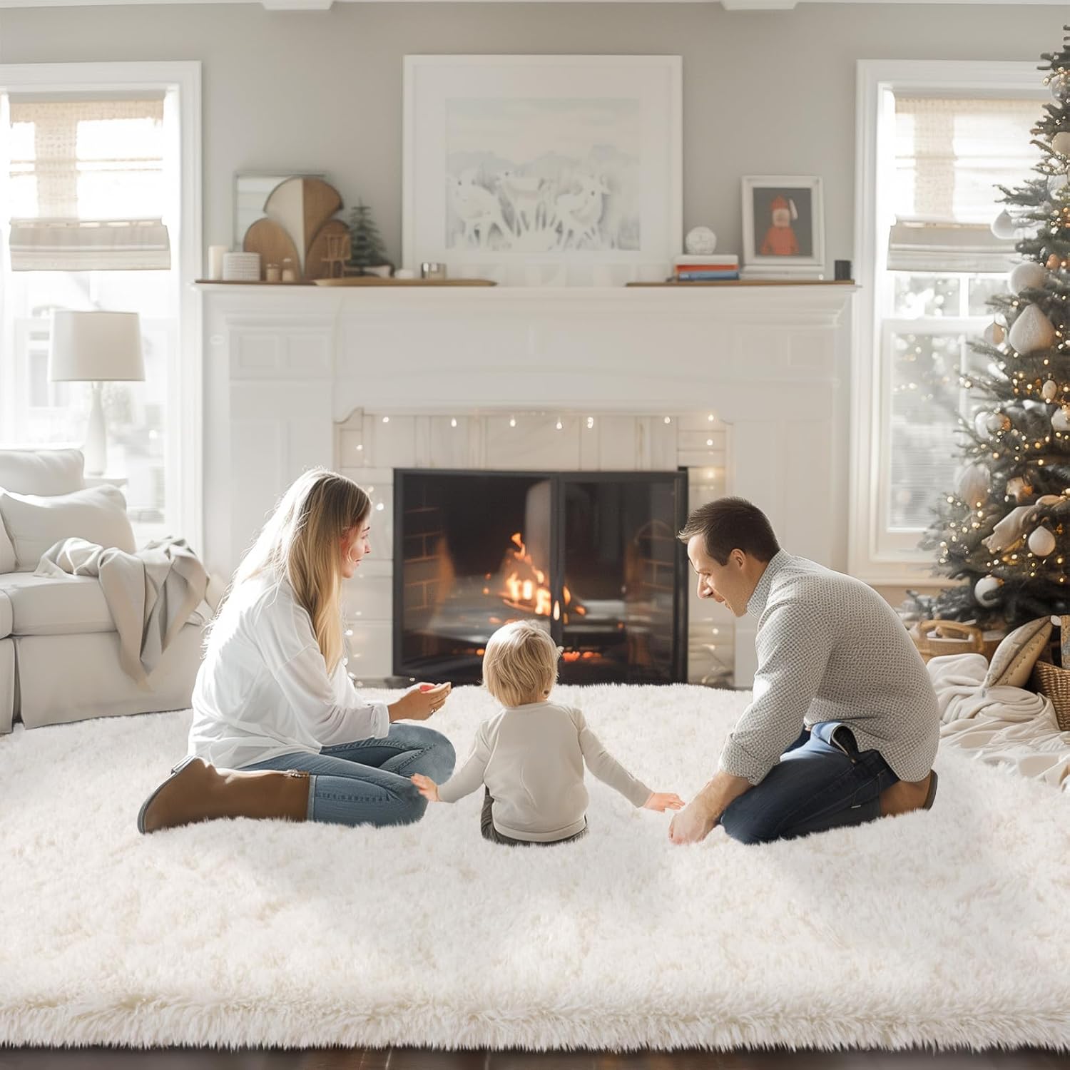 8x10 Area Rugs for Living Room, Large Fluffy Cream White Rugs for Bedroom, Soft Carpet Shag Kids Room Rug, Non-Slip Fuzzy Rugs Indoor (8ft x 10ft, Cream White)