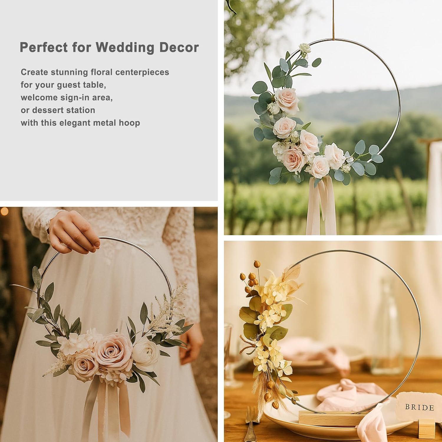 6 pack floral hoop 20 inch metal rings for crafts macrame rings hoop wreath dream catcher rings diy wreath candle rings wreaths craft hoops big floral ring for diy centerpiece table decoration, silver silver 20 inches