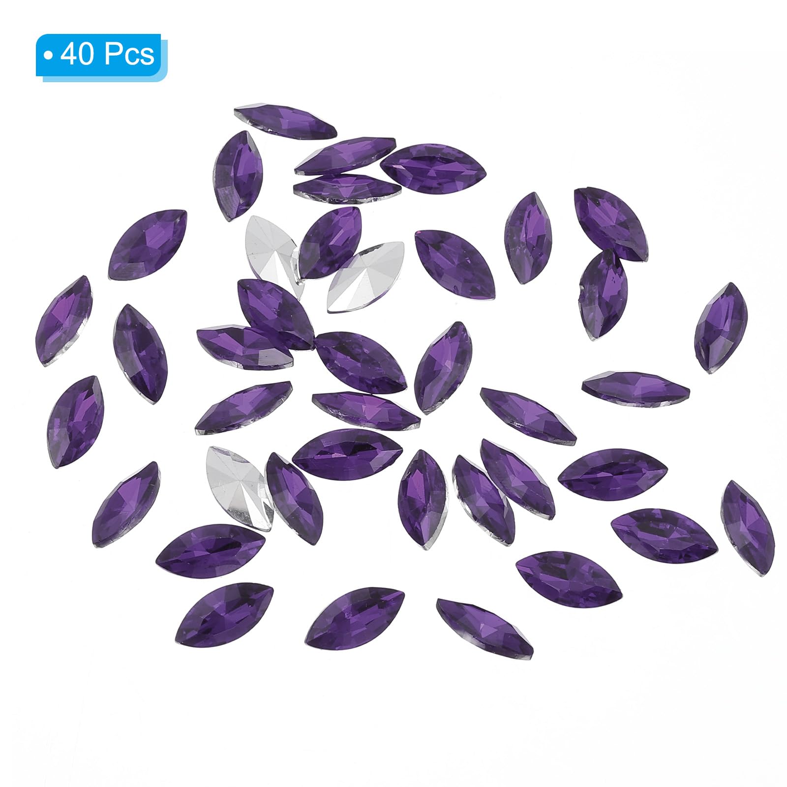 PATIKIL Marquise Gems, 40 Pcs 15x7mm Glass Rhinestones Flat Back Navette Horse Eye Crystal Gems for Jewelry Making DIY Craft Violet - Image 3