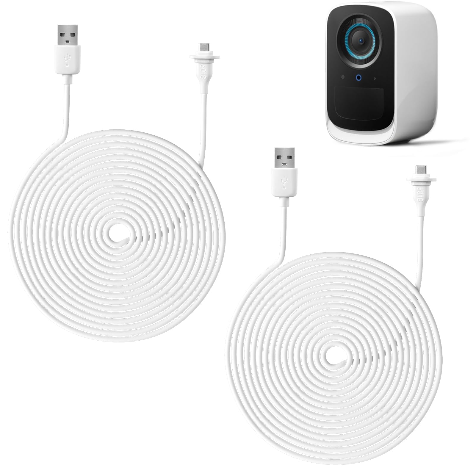 BECEMURU Kabel do ładowania do kamery bezpieczeństwa Eufy Security S300 eufyCam 3C, przedłużacz 9 m, odporny na warunki atmosferyczne, kabel do szybkiego ładowania, biały 2 sztuki