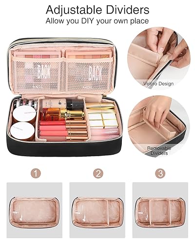 Miniatura 2 de Relavel Bolsa de maquillaje grande, bolsa de cosméticos con divisores, organizador de maquillaje de viaje de 2 capas para mujeres, bolsa de