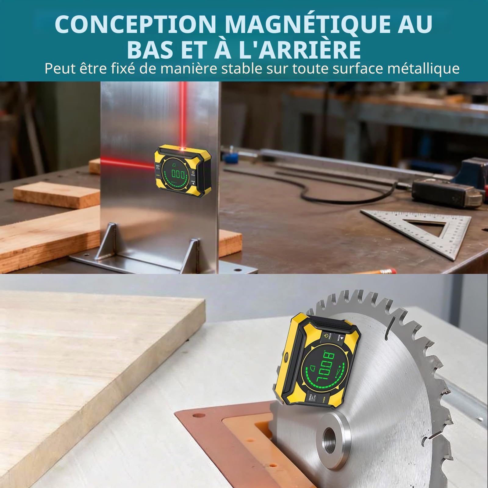 Inclinomètre Numérique 3-en-1 avec Laser Croix, Niveau Rechargeable Type-C, Angle 4x90° & 2x180°, Magnétique Haute Précision 0.05°, Outil pour Menuiserie, Scie, Bricolage, Tableaux