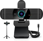 Pro HD 1080p/30fps Webcam with Tripod, External USB Camera for PC/Laptop | Dual noise-cancelling mics | Auto-focus | Wide-angle | Low-light correction | 360° rotation | CMOS sensor | Plug and Play