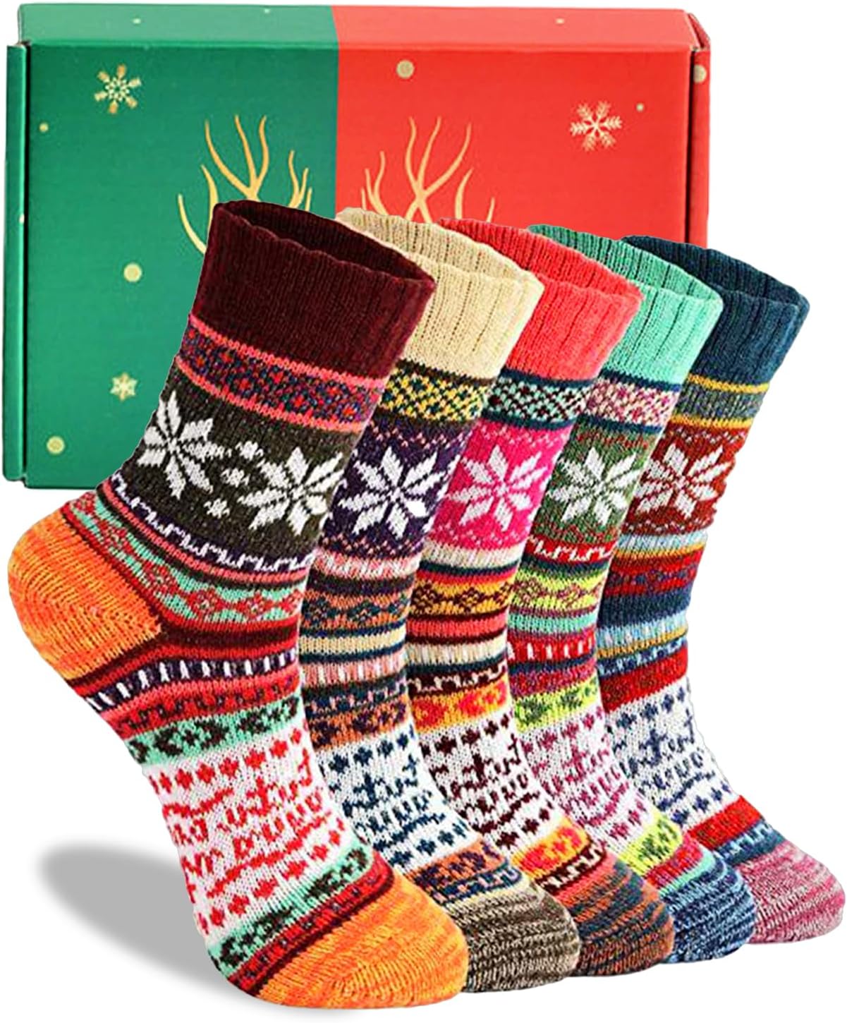 Stocking Stuffers 5 Pairs Novelty Socks with Gift Box Vintage Wool Socks for Christmas, Birthday, Party Gifts
