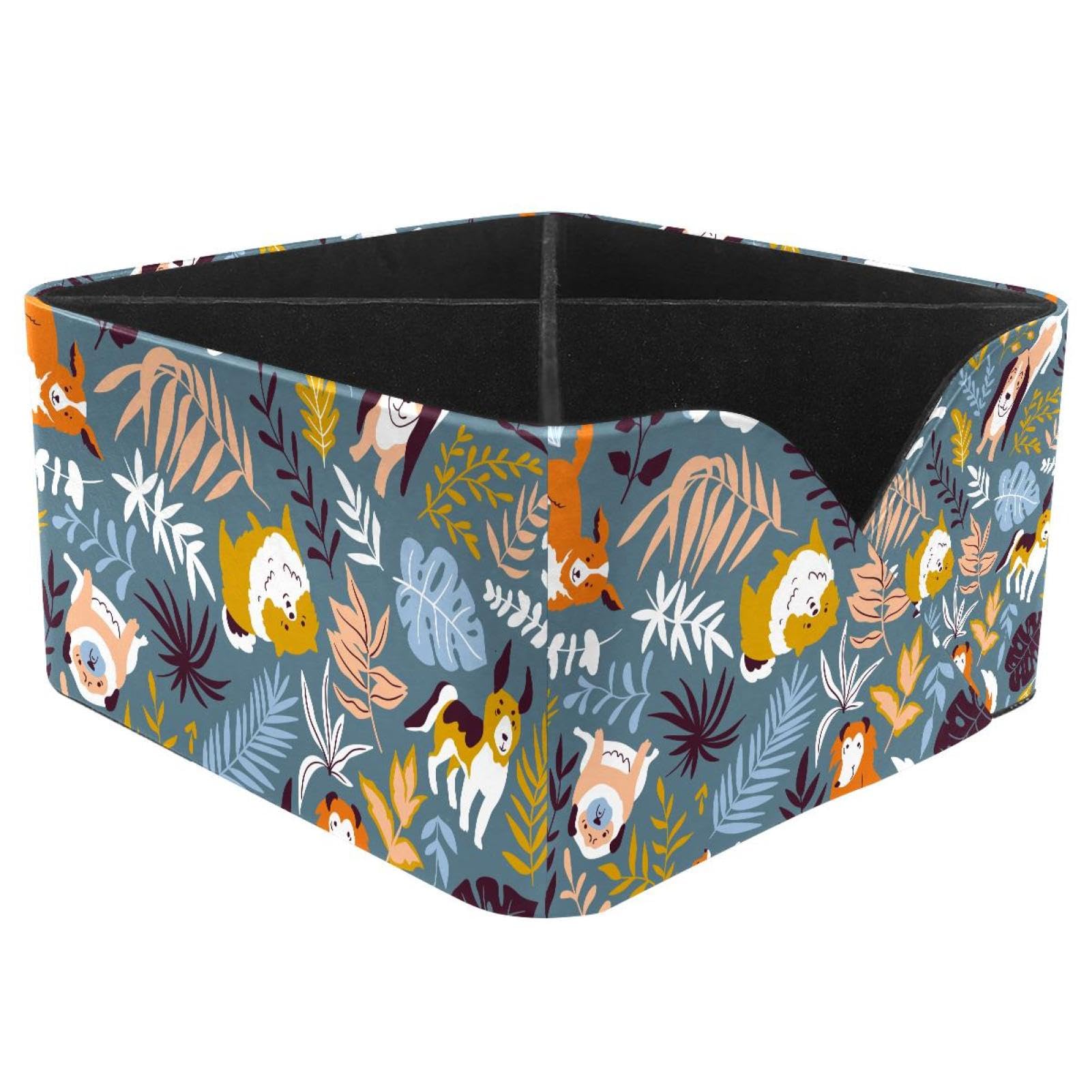 KengjuTesu Cute Dogs Tropical Plants Forest Pattern Desktop Organizer Pen Holder, Rectangular Pencil Cup for Office, Study and Makeup Stations