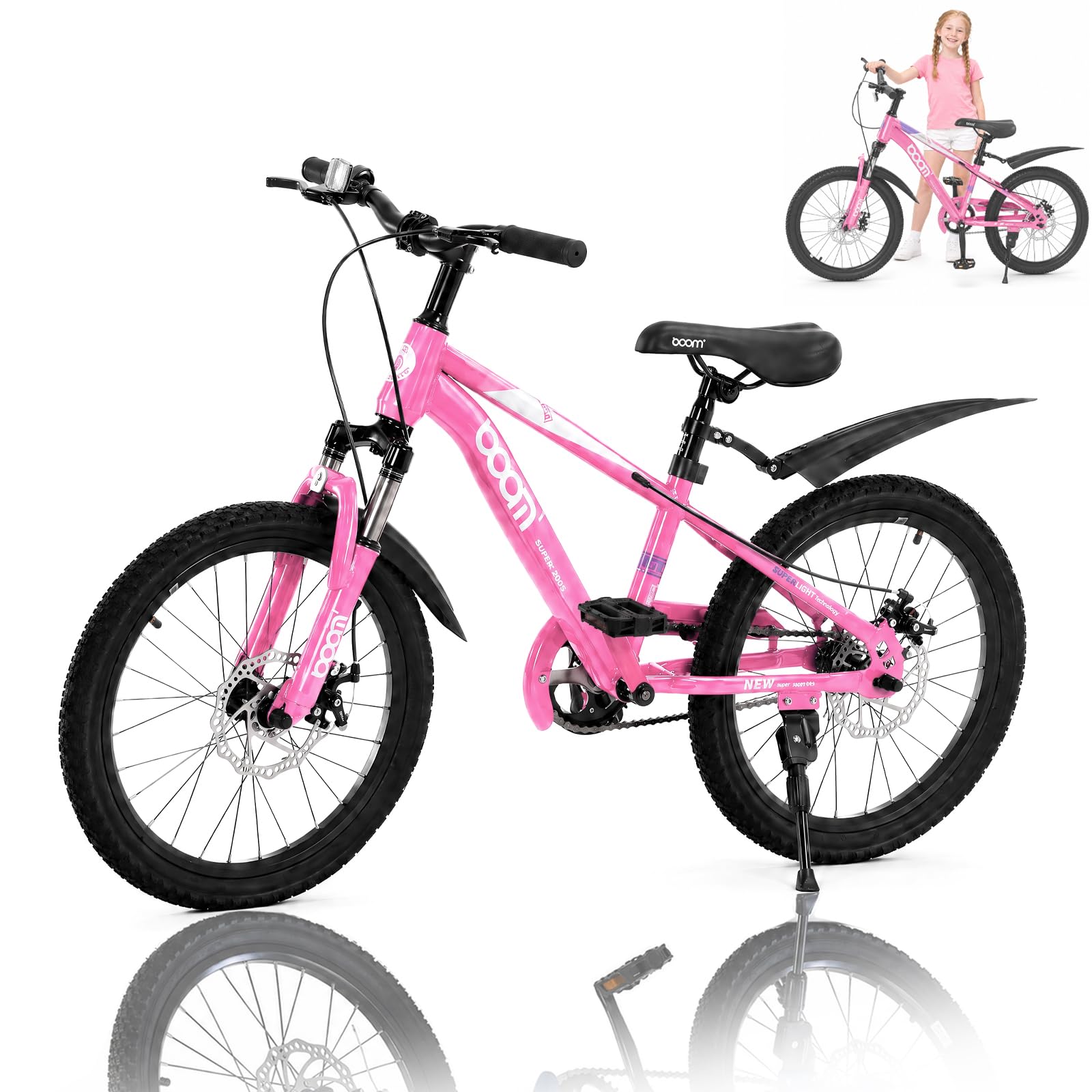 BSTSEL Children's Road Bike 18/20/22 inch Blue Pink Grey Kids Bicycle Boys&Girls Children Bicycle with Mudguard and Double Disc Brakes Ages 5-12 Years Old Children Bike Gift (Pink, 20 inch)