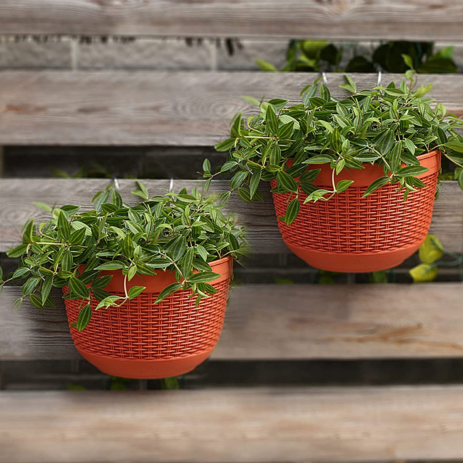 Vasi Da Fiori Da Appendere 2 Pezzi: Per Recinzione, Patio, Balcone – Colore Rosso Mattone