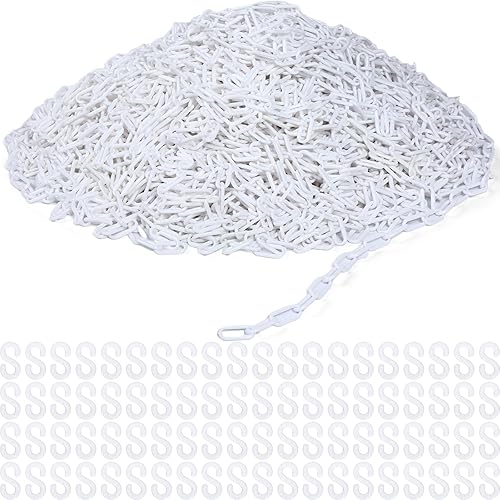 Geelin Barrera de cadena de plástico de 600 pies, cadena de seguridad resistente a la intemperie, valla decorativa con ganchos en S para áreas de