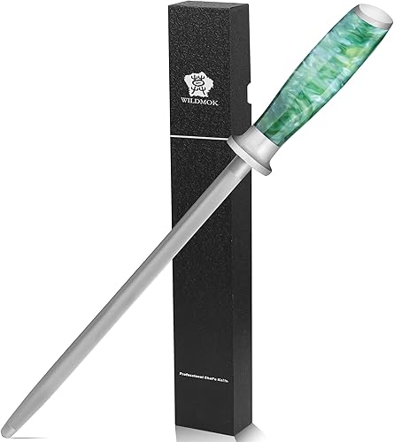 WILDMOK Varilla de acero para afilar cuchillos de acero de 9 pulgadas, barra de afilador de cuchillos de acero al carbono premium, fácil de usar