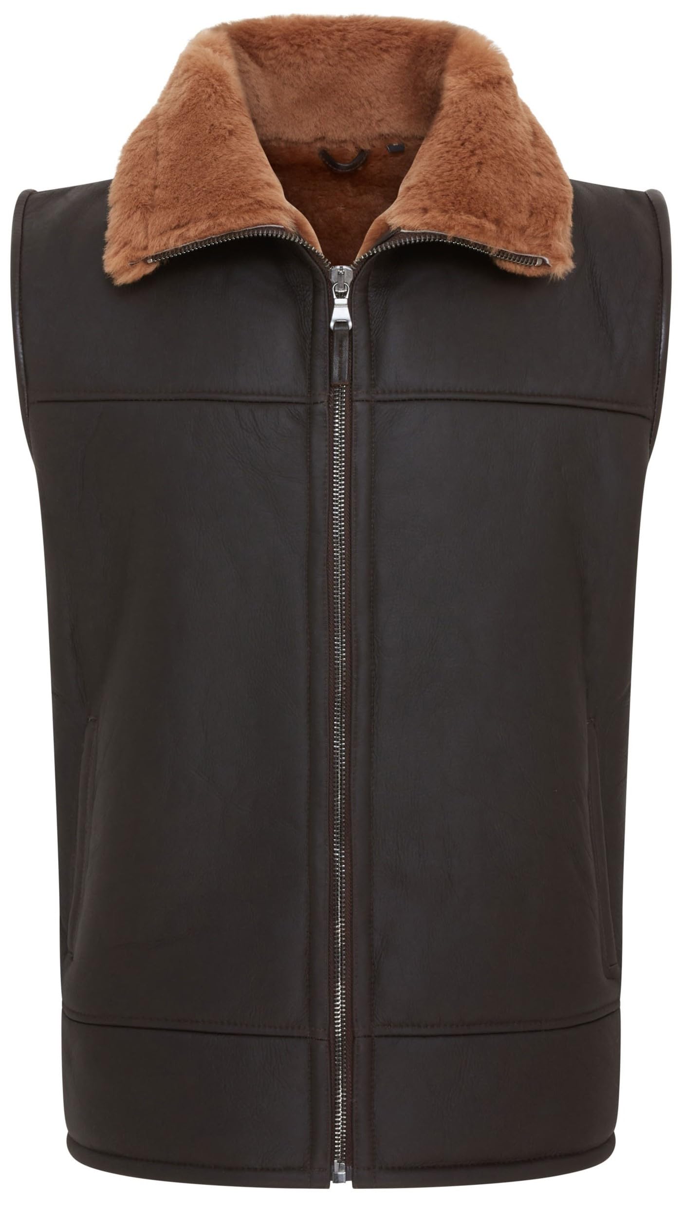 Men's Sheepskin Leather Gilet Aviator Shearling Body Warmer Vest Waistcoat