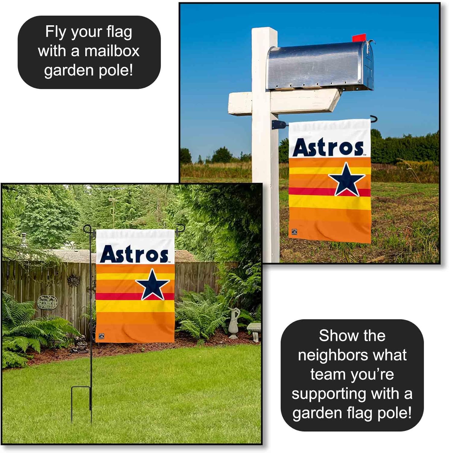 Houston Astros Vintage Rainbow Stripes Double Sided Garden Flag - Image 4