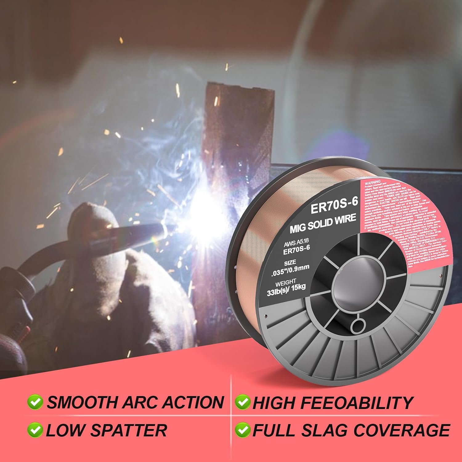 ER70S-6 .035-Inch on 33-Pound Spool Carbon Steel Mig Solid Strong ABS Plastic Spool Welding Wire (0.035-Inch 33 LB)