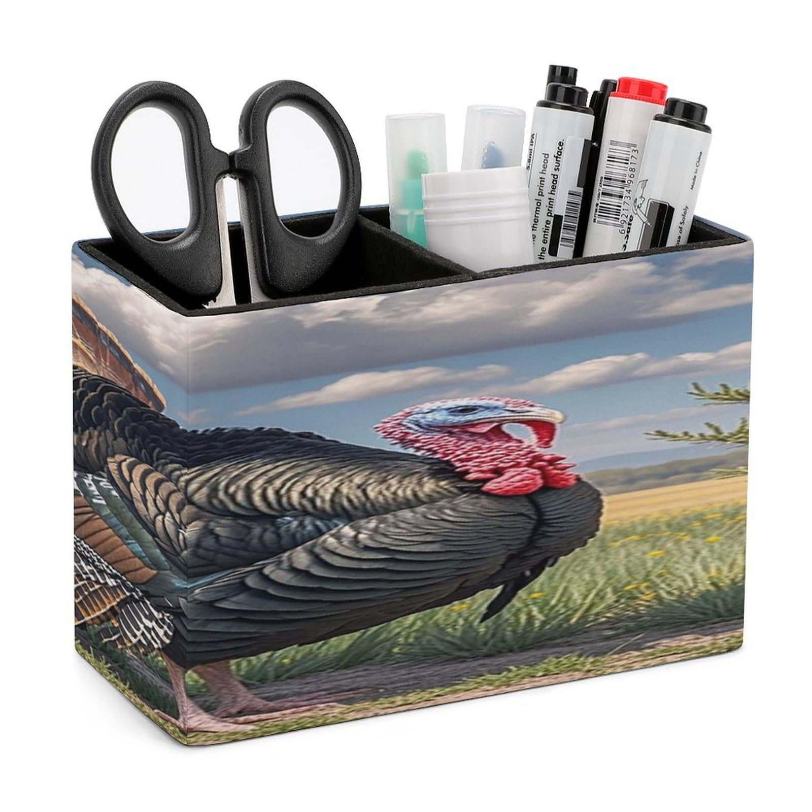 LZQPOEAS Christmas Turkeys Leather Pen Holder with 2 Compartments Luxury Pencil Holder Minimalist Pencil Cup Brush Scissor Holders Elegant Pen Cup for Office Home Desk Accessories