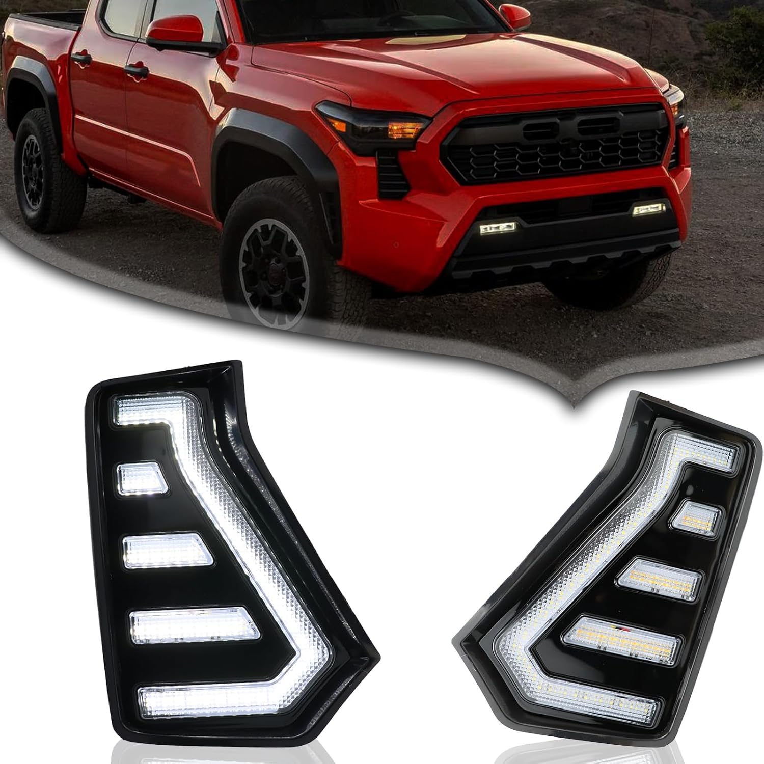 LED Front Bumper Fog Lights White DRL Daytime Running Lamp Amber Turn Signal Light Assembly Compatible With Toyota Tacoma 2024 2025 Accessories