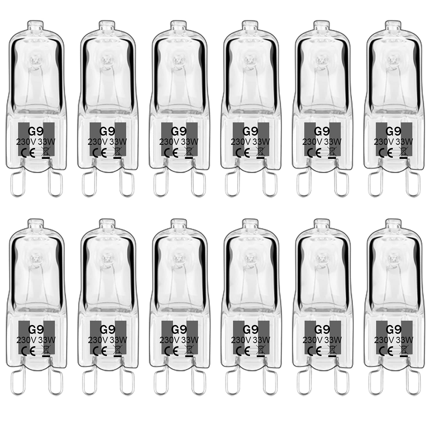 Haraqi 12 Stück G9 Halogenlampen, 230V 33W 390lm G9 Glühbirne, 2800K Warmweiß,Kapselglühlampen Dimmbar, Kein Flackern