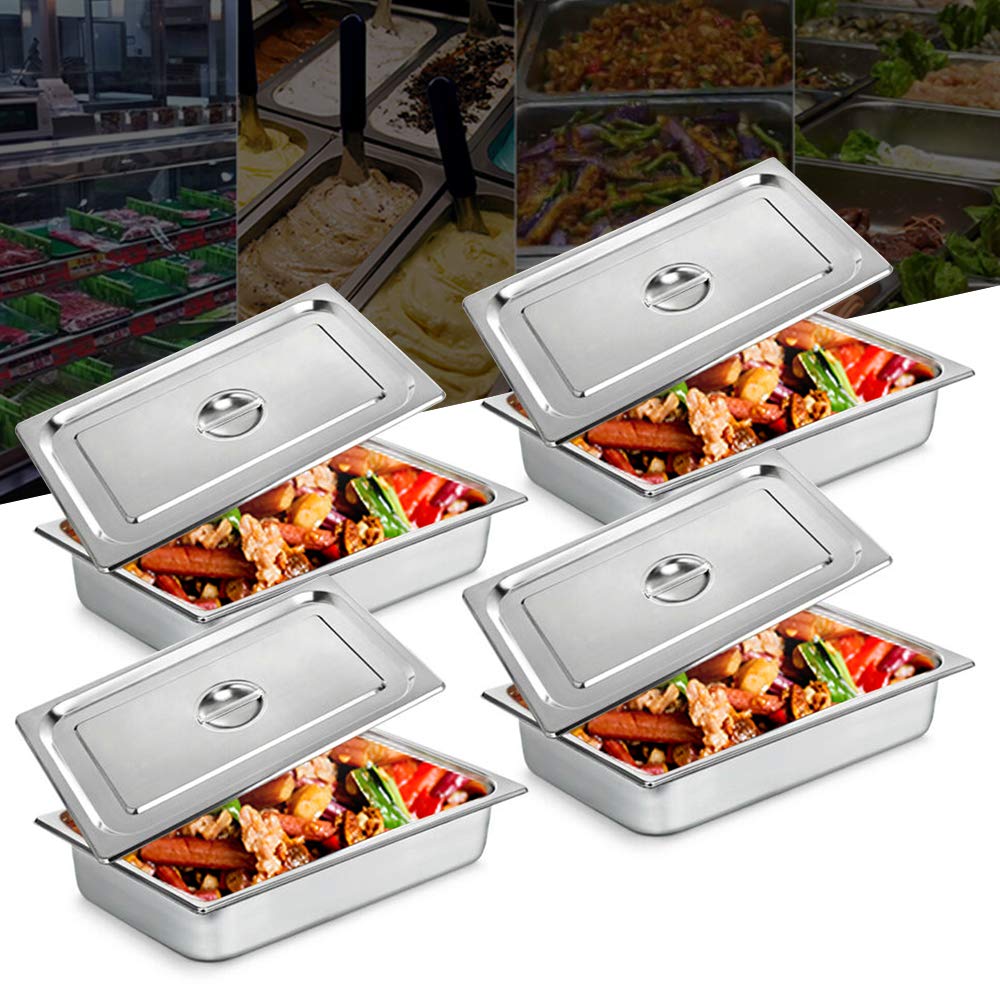 Stainless Steam Hotel Pan, 4 Packs 4" Deep Full Size Stainless Steel Steam Table Pans Restaurant Steam Table Pans Commercial Stainless Steel Anti Jam Steam Table Pan