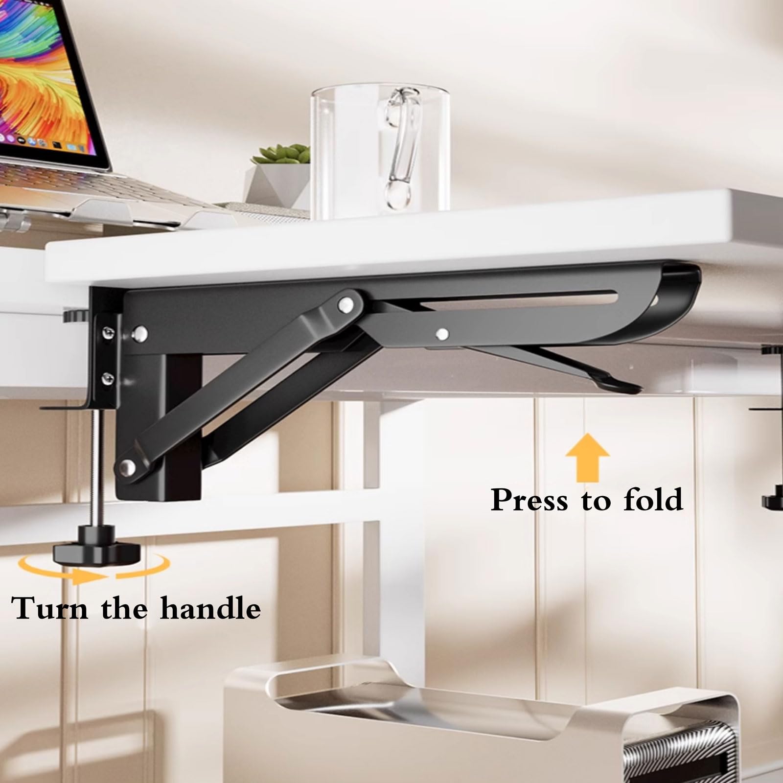 Omic - Vassoio da scrivania espandibile pieghevole con ripiano per tastiera, salvaspazio, ideale per casa e ufficio, design regolabile e versatile per una migliore t