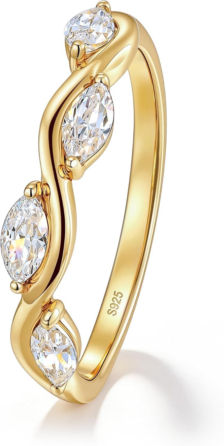 Lab Grown Diamond Wedding Bands for Women D Color VS1 Marquise Eternty Rings 0.44CT 14K Yellow Gold plated Engagement Ring 925 Sterling Silver Size 5-10
