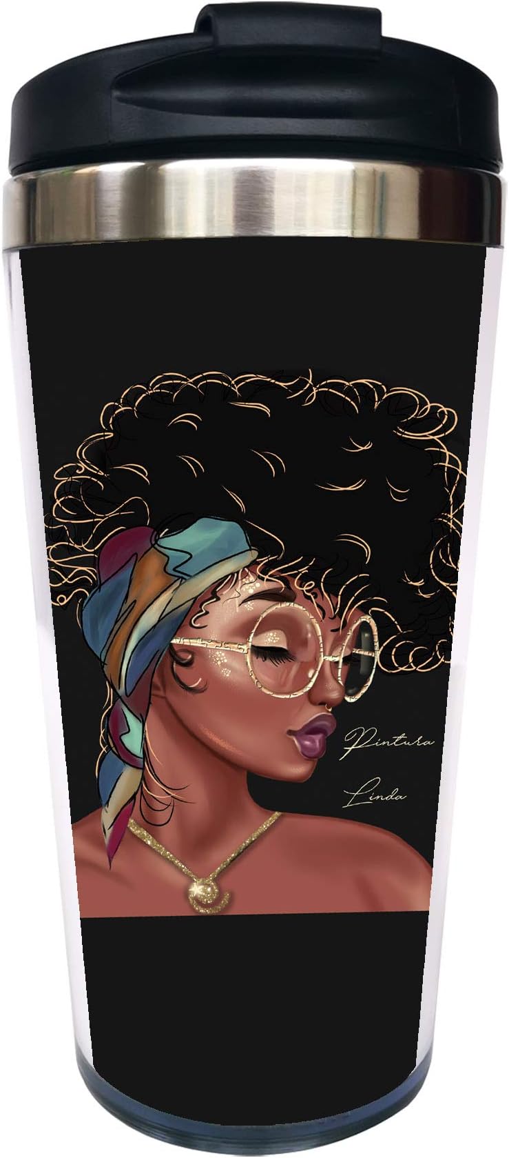 CUAJH Black Girl Travel Coffee Mug for Women Men Thermal Tumbler with Wrap, Lid and Stainless Steel Interior 14 OZ