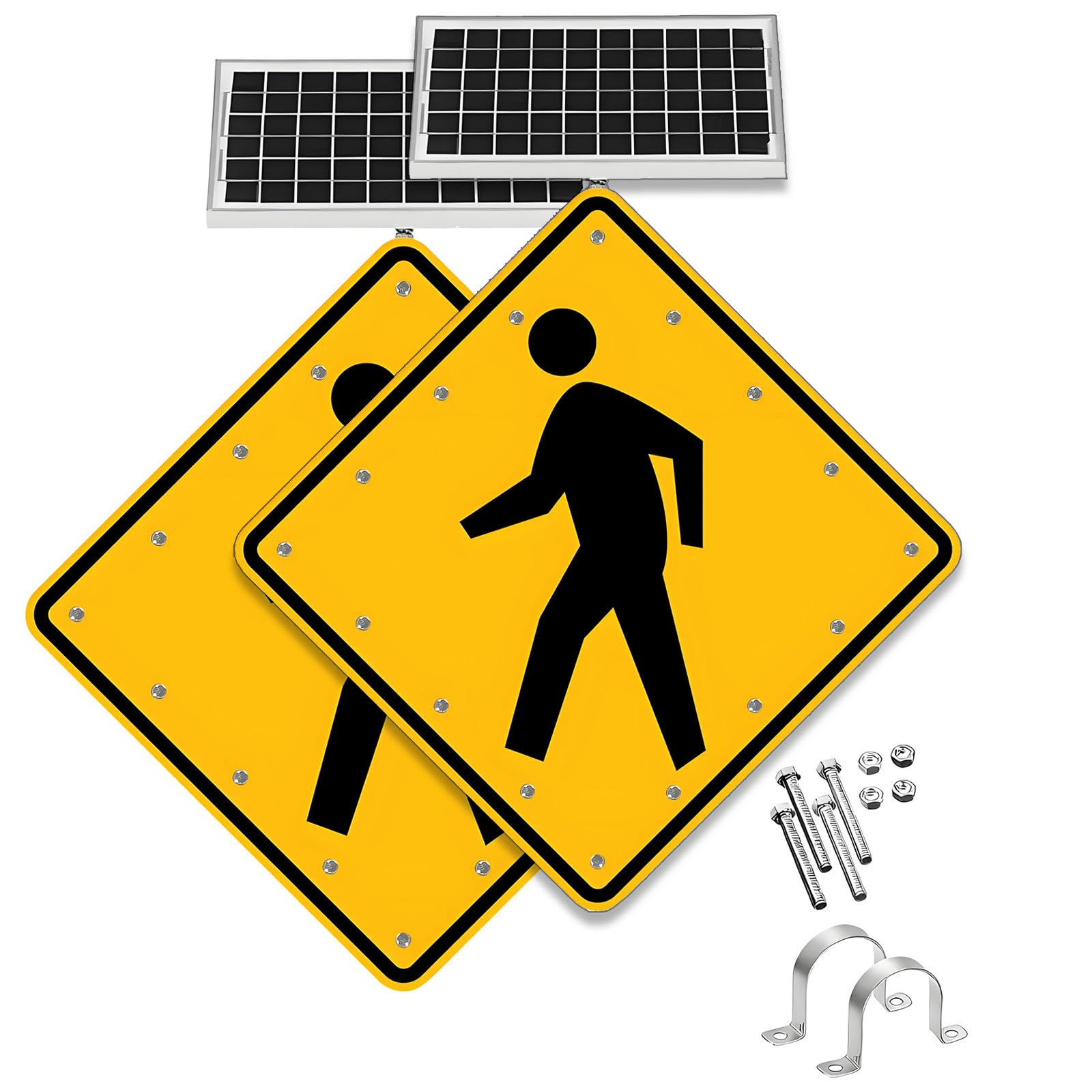 24-Calowy Znak Przejścia dla Pieszych z Migającą Diodą Led Zasilaną Energią Słoneczną, Znak Ostrzegawczy o Ruchu Drogowym, Odporny na Warunki Atmosferyczne Ip65, do Parków, Szkół 30"-2set