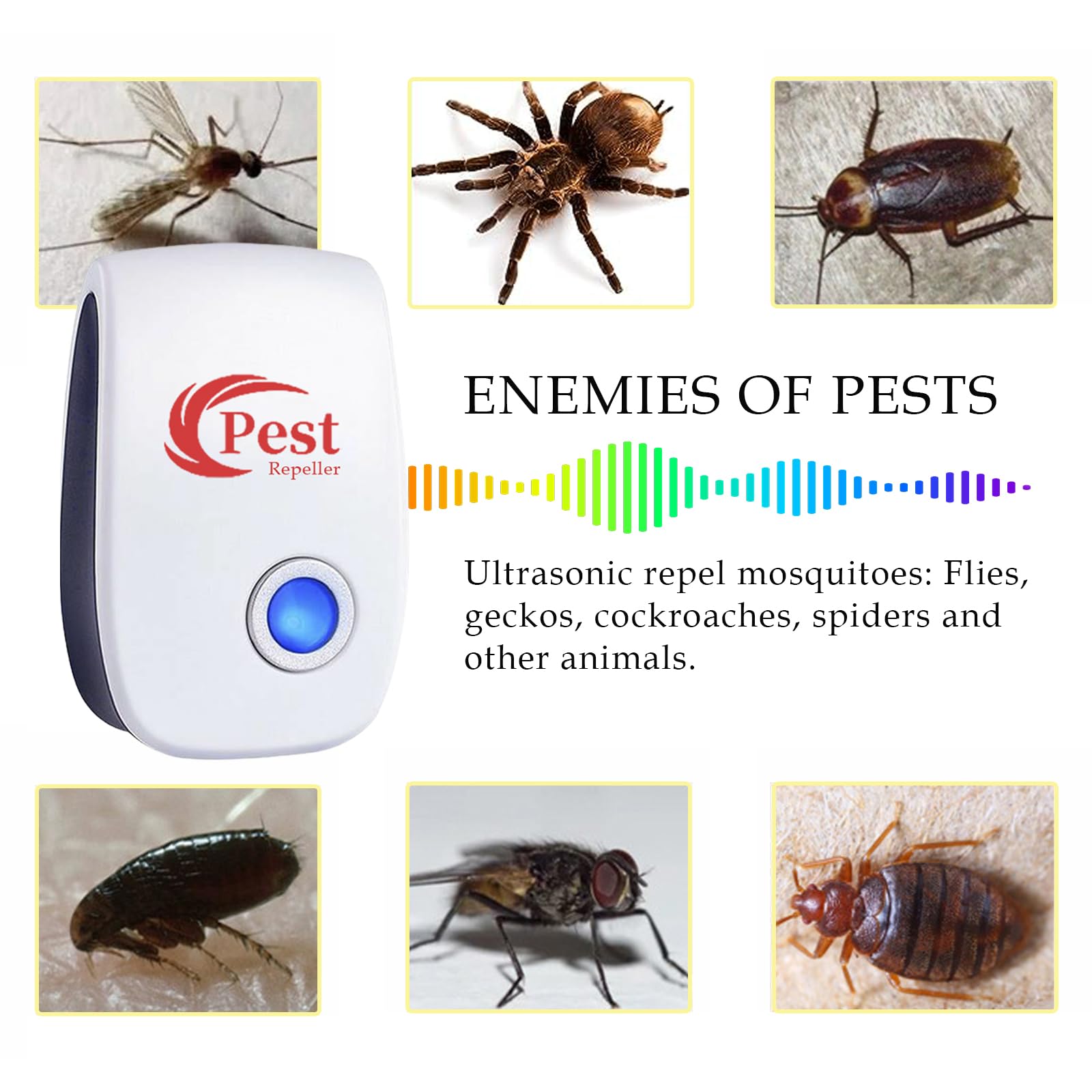 Repelente Ultrasónico de Plagas, 6 Pack Electrónico Repelente Control de Plagas, Repelente Ultrasónico Mosquitos para Anti Mosquitos, Moscas, Ratones, Cucarachas, Arañas, Roedores